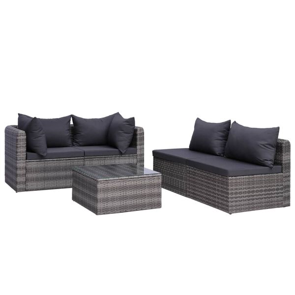 vidaXL Set Divani da Giardino 5 pz con Cuscini in Polyrattan Grigio