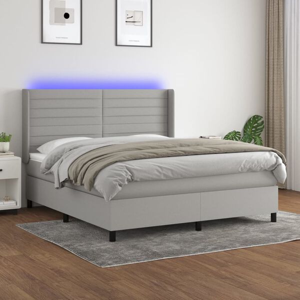 vidaXL Letto a Molle Materasso e LED Grigio Chiaro 180x200 cm Tessuto
