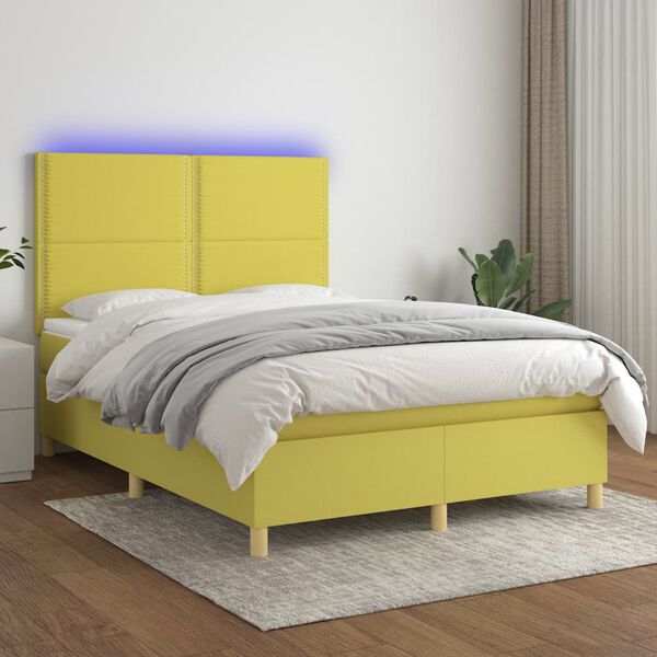 vidaXL Letto a Molle con Materasso e LED Verde 140x190 cm in Tessuto