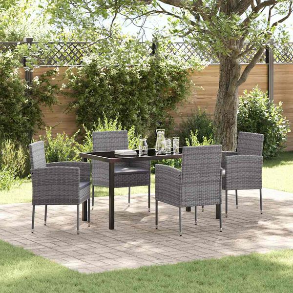 vidaXL Set da Pranzo per Giardino con cuscino 5 pcs Grigio polyrattan