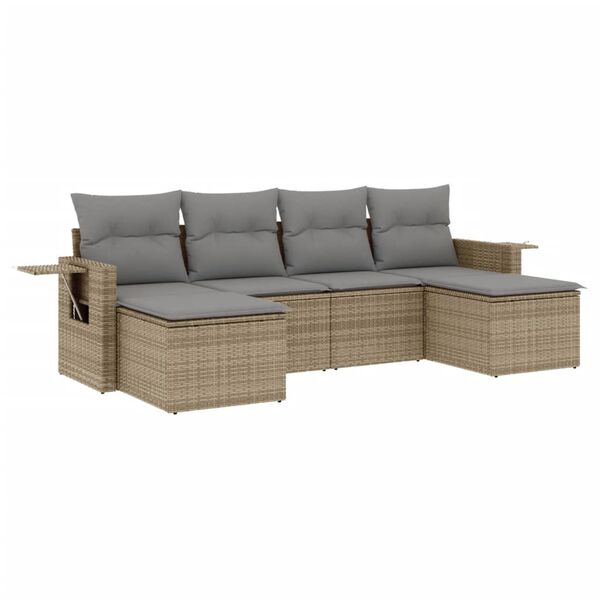 vidaXL Set Divano da Giardino 6 pz con Cuscini Beige in Polyrattan