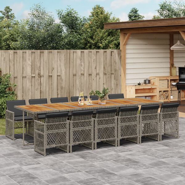 vidaXL Set da Pranzo da Giardino 13pz con Cuscini Grigio in Polyrattan