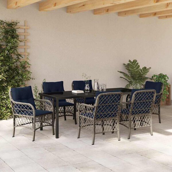 vidaXL Set da Pranzo per Giardino 7 pcs Grigio e Nero Rattan