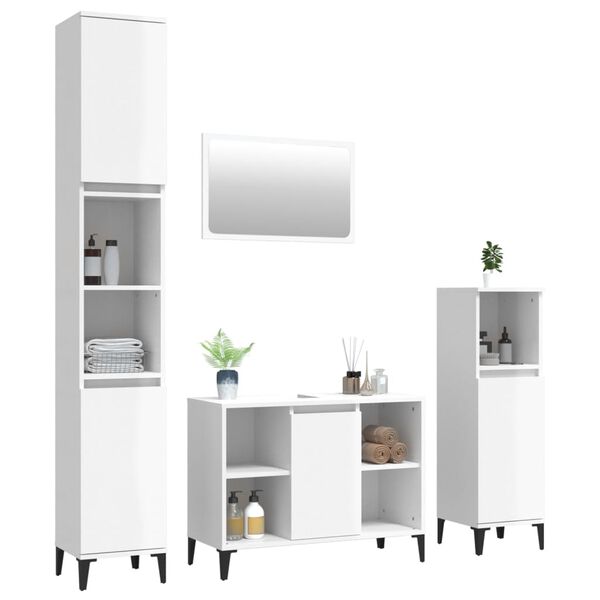 vidaXL Set Mobili da Bagno 4 pz Bianco Lucido in Legno Multistrato