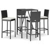 vidaXL Set Bar da Giardino 5 pz con Cuscini in Polyrattan Nero