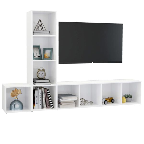 vidaXL Set Mobili Porta TV 3 pz Bianco Lucido in Legno Multistrato