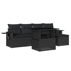 vidaXL Set Divano da Giardino 6 pz con Cuscini Nero in Polyrattan