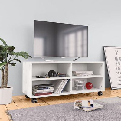 vidaXL Mobile TV con Ruote Bianco 90x35x35 cm in Legno Multistrato