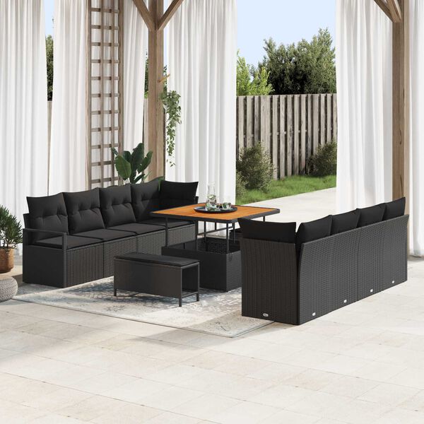 vidaXL Set Divano da Giardino con cuscino 11 pcs Nero polyrattan