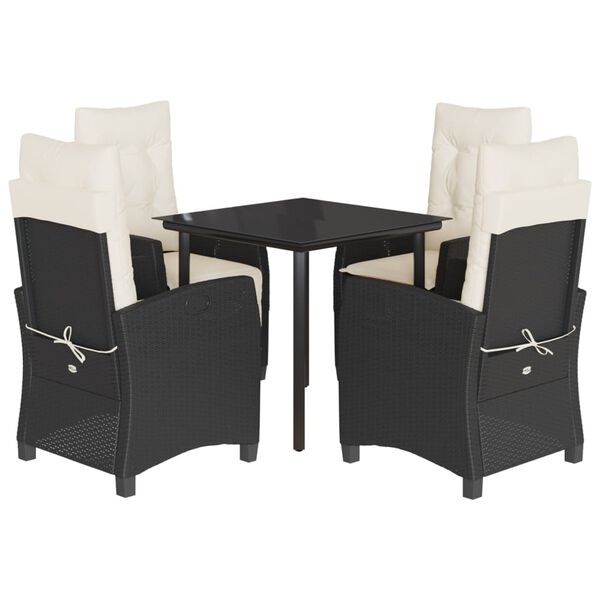 vidaXL Set da Pranzo da Giardino 5 pz Nero con Cuscini in Polyrattan