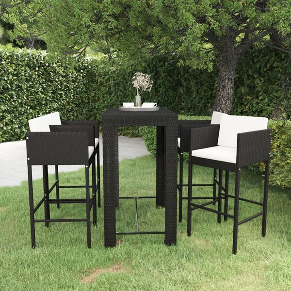 vidaXL Set Bar da Giardino 5 pz con Cuscini Polyrattan Nero