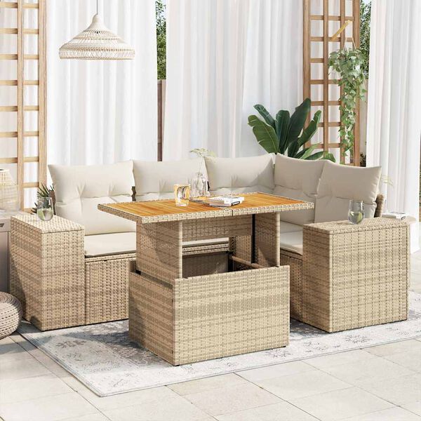 vidaXL Set Divano da Giardino 5 pz con Cuscini Beige in Polyrattan
