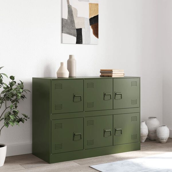 vidaXL Credenza Verde Oliva 99x39x73 cm in Acciaio