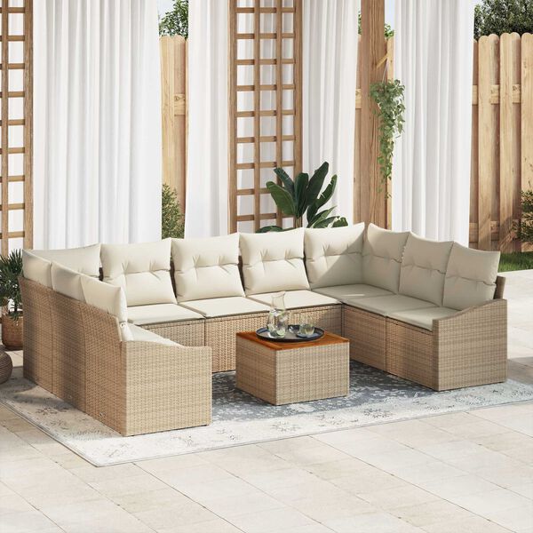 vidaXL Set Divano da Giardino 10 pcs Beige e Crema polyrattan