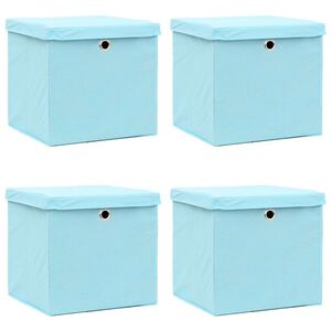 vidaXL Contenitori con Coperchi 4 pz 28x28x28 cm Azzurro