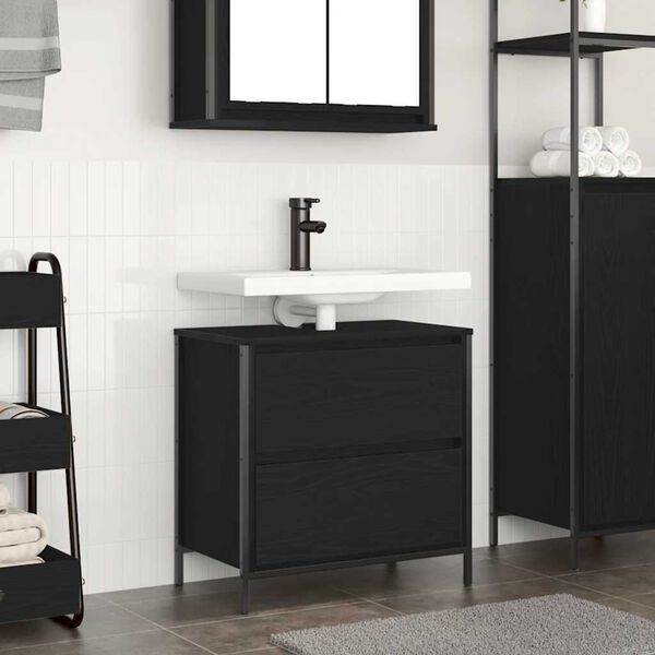 vidaXL Mobile Lavabo da Bagno con Cassetti Rovere Nero 60x34,5x60 cm
