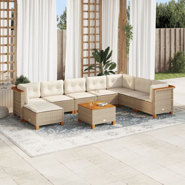 vidaXL Set Divano da Giardino 9 pz con Cuscini Beige in Polyrattan