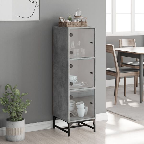vidaXL Credenza con Ante in Vetro Grigio Cemento 35x37x120 cm