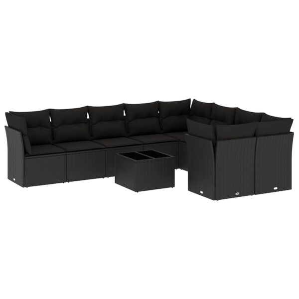 vidaXL Set Divani da Giardino 10pz con Cuscini in Polyrattan Nero