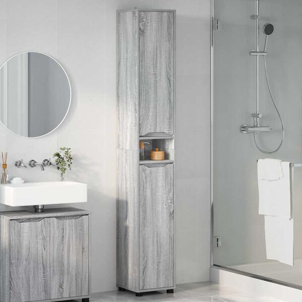 vidaXL Mobile da Bagno con porta Grigio Sonoma 30,5 x 30 x 195 cm