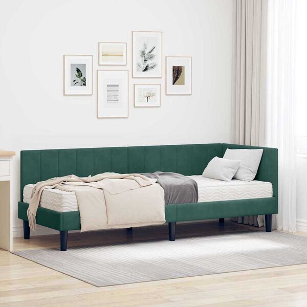 vidaXL Struttura Letto Angolare con Materasso 2 pcs Verde Velluto