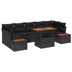 vidaXL Set da Pranzo per Giardino con cuscino 8 pcs Nero e Marrone