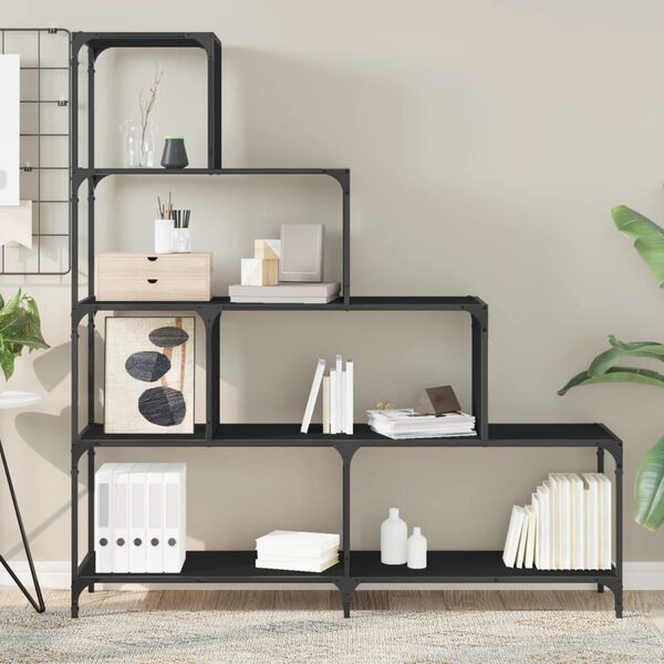 vidaXL Libreria a 4 Gradini Nera 139x33,5x149 cm in Legno Multistrato