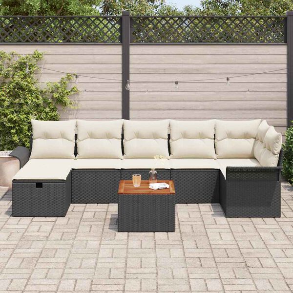 vidaXL Set Divano da Giardino con cuscino 8 pcs Nero Poly Rattan