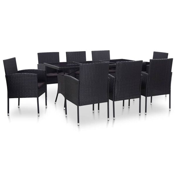 vidaXL Set Mobili da Pranzo per Giardino 9 pz in Polyrattan Nero