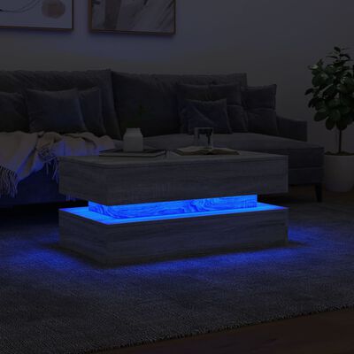vidaXL Tavolino da Soggiorno con Luci LED Grigio Sonoma 90x50x40 cm