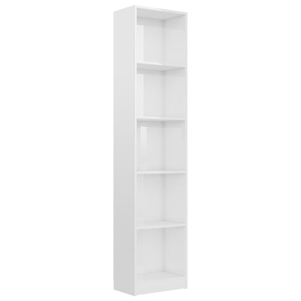 vidaXL Libreria 5 Ripiani Bianco Lucido 40x24x175 cm Legno Multistrato