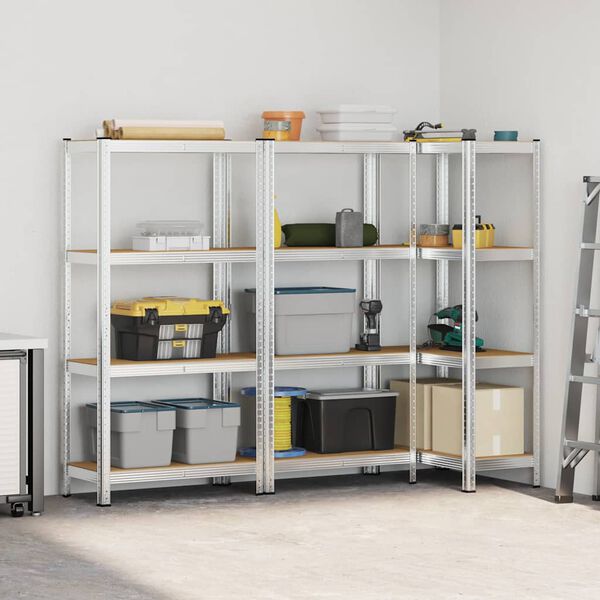 vidaXL Mensole Portaoggetti 4 Strati 3 pz Argento in Acciaio e Legno