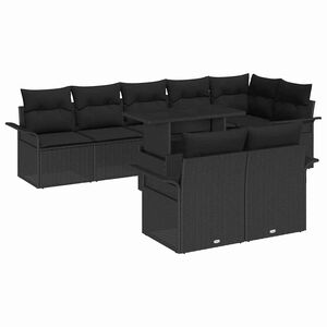 vidaXL Set Divano da Giardino con cuscino 9 pcs Nero Poly Rattan