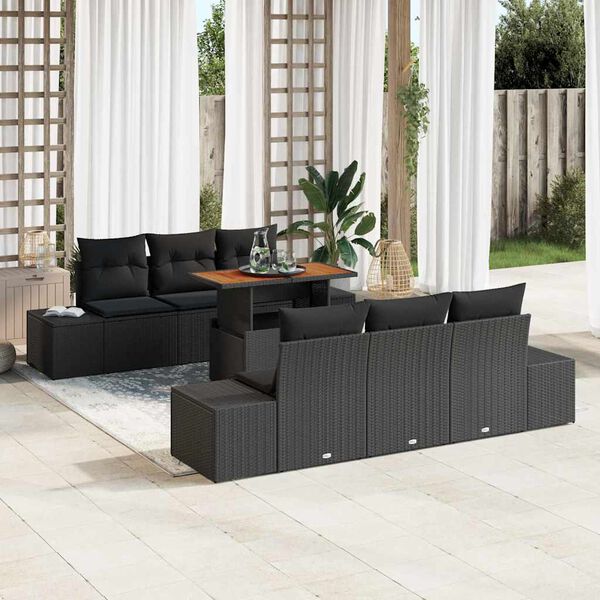 vidaXL Set Divano da Giardino con archiviazione 7 pcs Nero Poly Rattan
