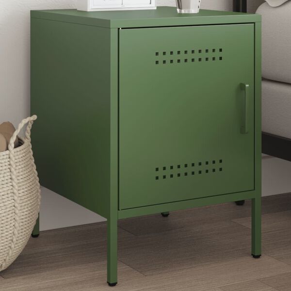vidaXL Comodino Verde Oliva 36x39x50,5 cm in Acciaio