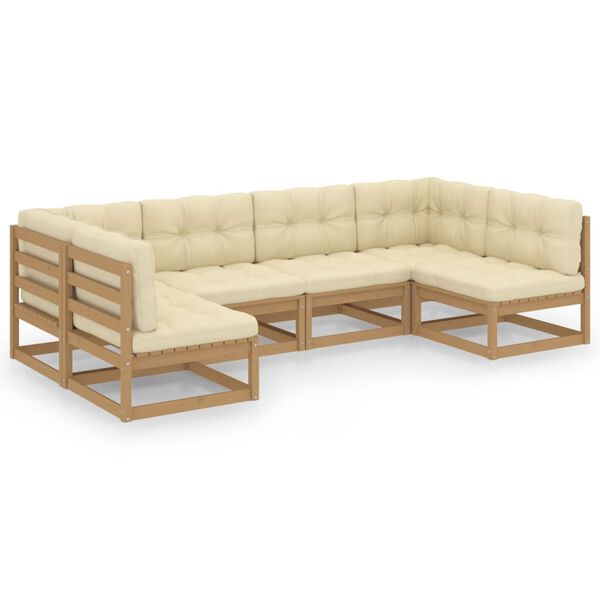 vidaXL Set Salotto Giardino e Cuscini 6 pz Legno Massello Pino Ambra