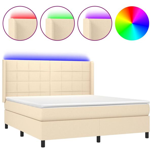 vidaXL Letto a Molle con Materasso e LED Crema 160x200 cm in Tessuto