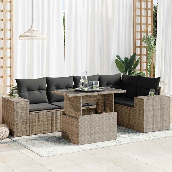 vidaXL Set Divano da Giardino 6 pz con Cuscini Grigio in Polyrattan