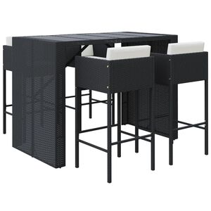 vidaXL Set Bar da Giardino 5 pz con Cuscini in Polyrattan Nero