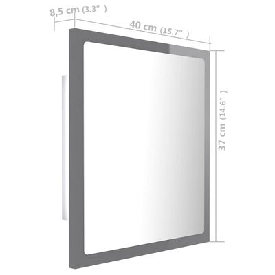 vidaXL Specchio da Bagno LED Grigio Lucido 40x8,5x37 cm in Acrilico