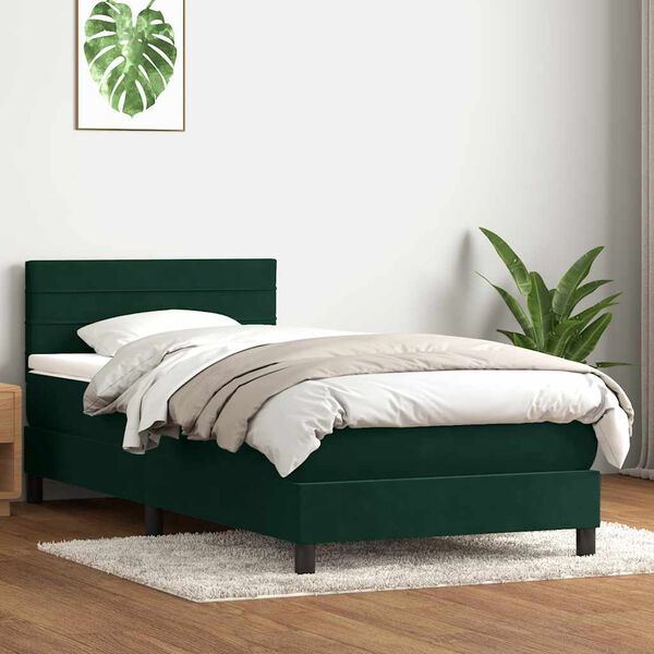 vidaXL Letto a Molle con Materasso e LED Verde Scuro 80x220 cm Velluto