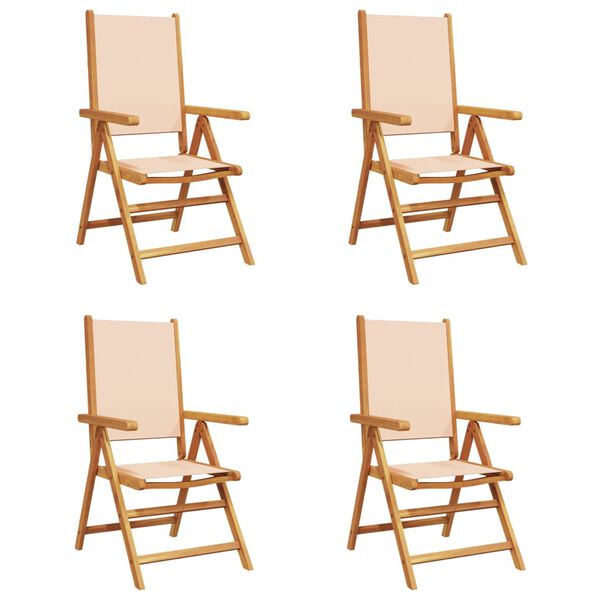 vidaXL Sedie Giardino Reclinabili 4 pz Beige Tessuto e Legno Massello