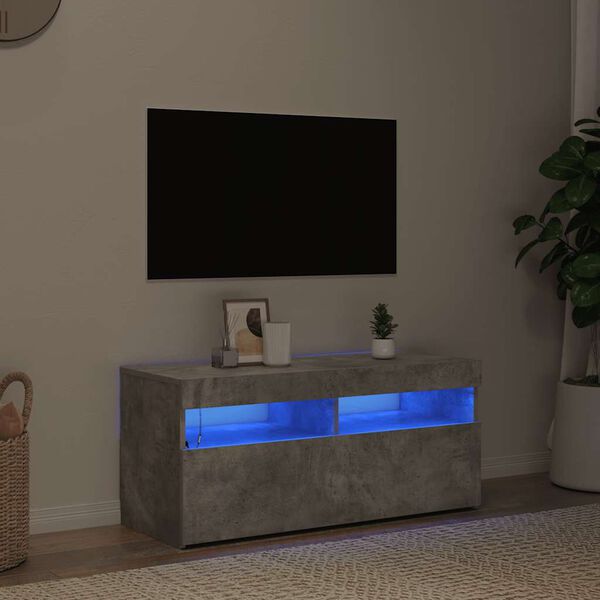 vidaXL Mobile Porta TV con Luci LED Grigio Cemento 90x35x40 cm