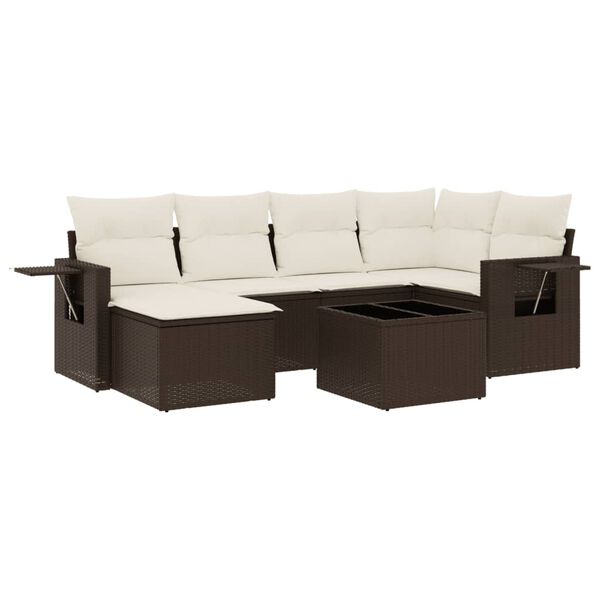 vidaXL Set Divani da Giardino 7 pz con Cuscini Marrone in Polyrattan