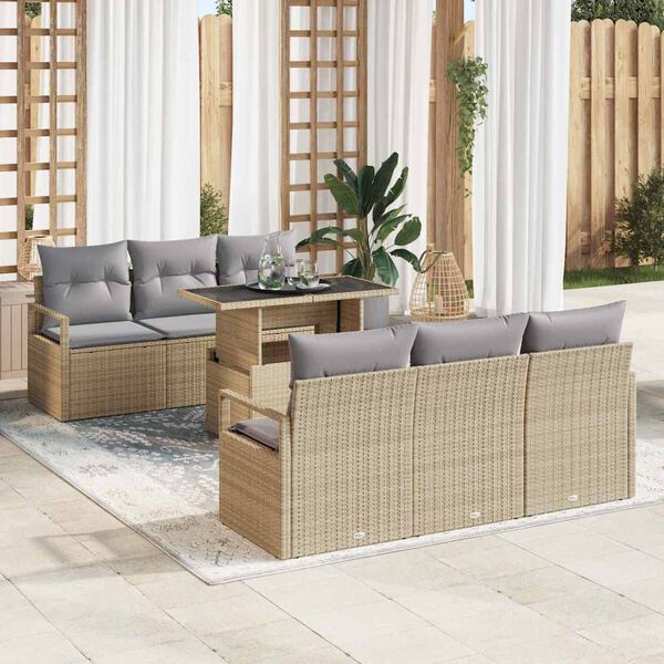vidaXL Set Divano da Giardino con cuscino 7 pcs Beige Poly Rattan