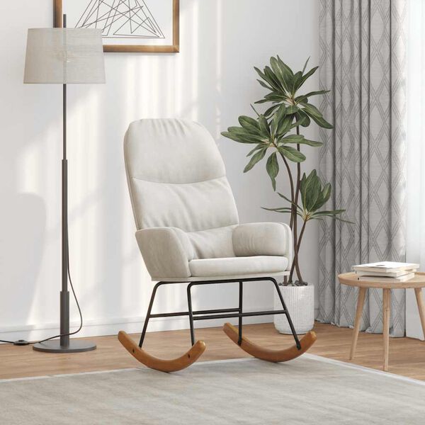 vidaXL Sedia a Dondolo in Velluto Crema Bianco