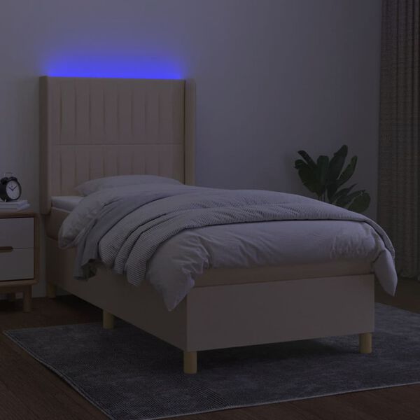 vidaXL Letto a Molle con Materasso e LED Crema 100x200cm in Tessuto