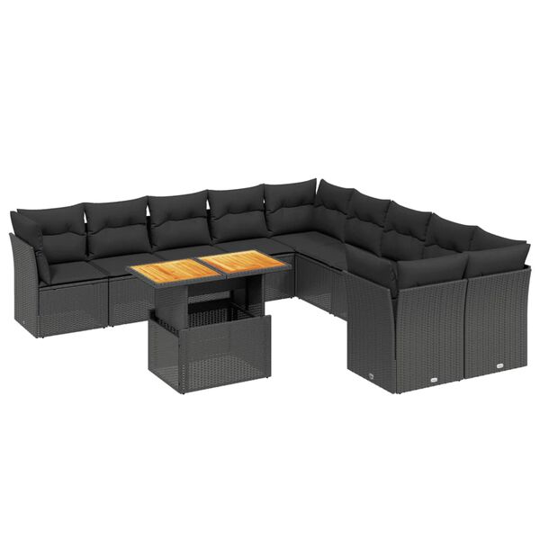 vidaXL Set Divani da Giardino 11 pz con Cuscini in Polyrattan Nero