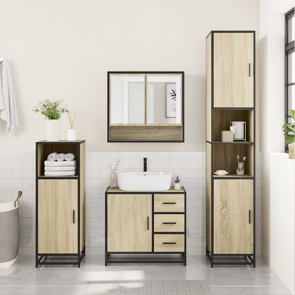 vidaXL Set Mobili da Bagno 3 pz Rovere Sonoma in Legno Multistrato