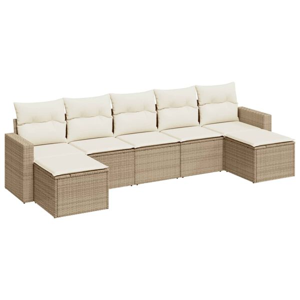 vidaXL Set Divani da Giardino 7 pz con Cuscini Beige in Polyrattan